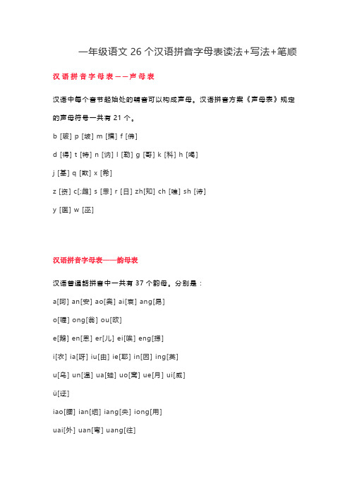 【最新推荐】一年级语文26个汉语拼音字母表读法+写法+笔顺