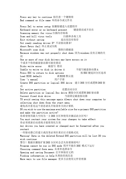 计算机常见故障英语