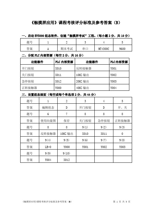 触摸屏应用考核试题评分标准及参考答案(B卷)