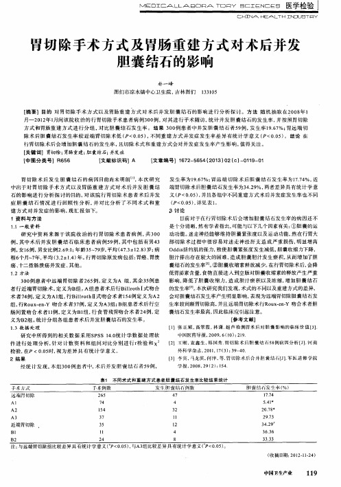 胃切除手术方式及胃肠重建方式对术后并发胆囊结石的影响