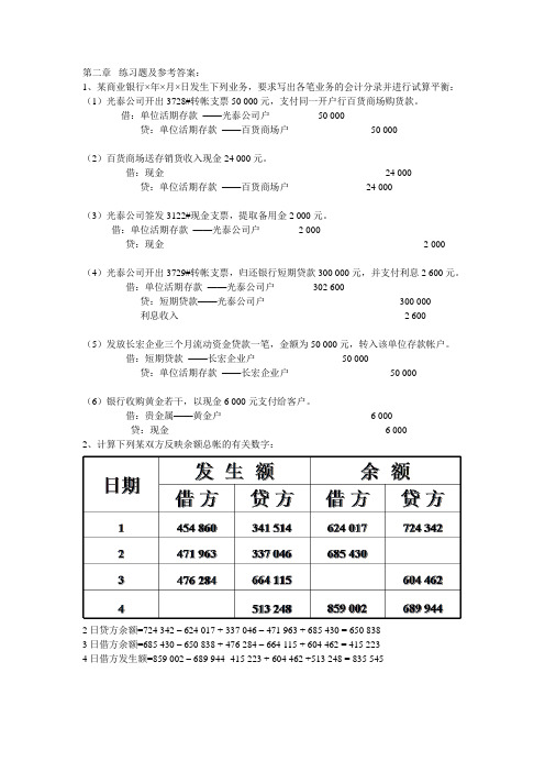 银行会计练习题及参考答案