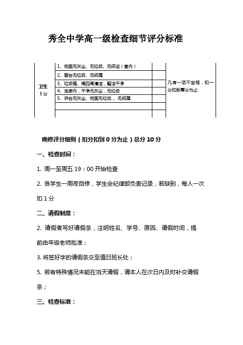 高中学生会检查评分细则