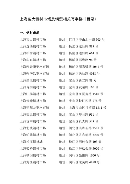 上海各大钢材市场及钢贸相关写字楼