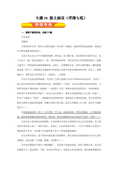 专题15+散文阅读(押题专练)-年高考语文一轮复习精品资料+Word版含解析.doc