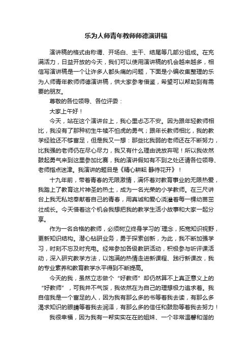 乐为人师青年教师师德演讲稿