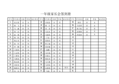 一至三年级家长会签到册