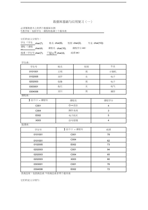数据库基础与应用复习一讲课讲稿