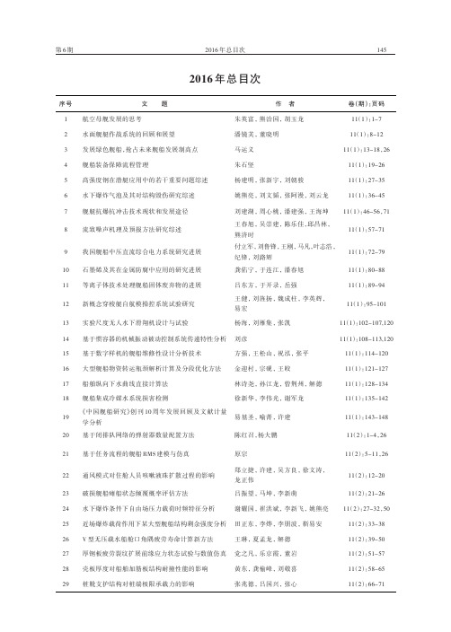 《中国舰船研究》2016年(第11卷)总目次