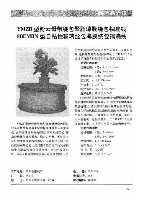 YMZB型粉云母带绕包聚脂薄膜绕包铜扁线、SBEMBN型自粘性玻璃丝包薄