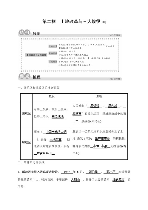 初中历史与社会 人教版 九年级上册 4.1.2 土地改革与三大战役 同步测试(含解析)