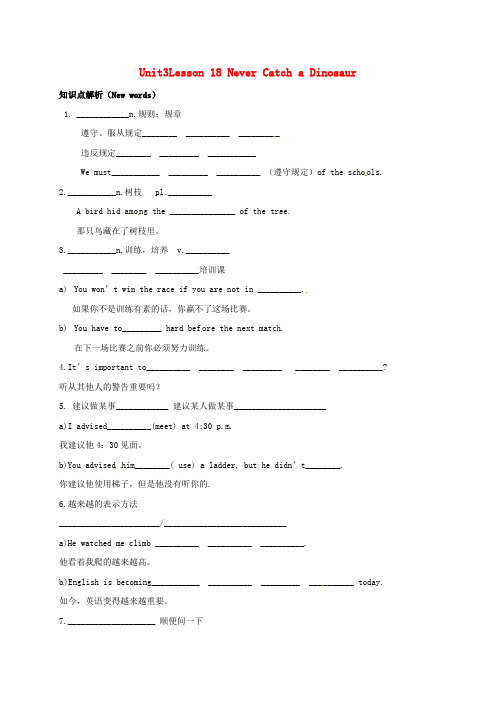 九年级英语全册 Unit 3 Lesson 18 Never Catch a Dinosaur学案(无解答)新冀教版