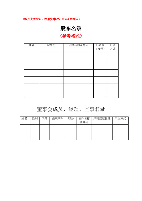 公司 股东名录 监事名录