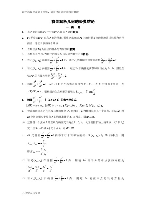 有关解析几何的经典结论教学文稿
