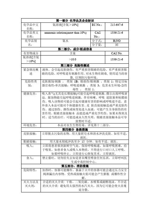 氨水安全技术说明书msds