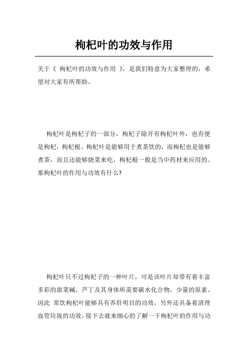 枸杞叶的功效与作用