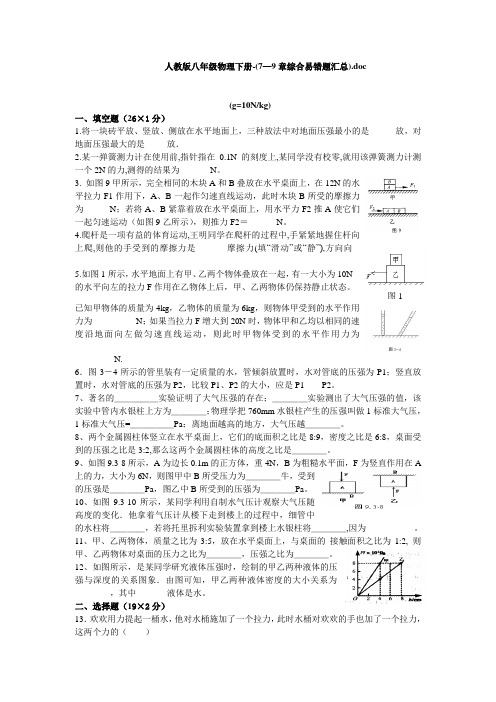 人教版八年级物理下册-(7—9章综合易错题汇总)无答案