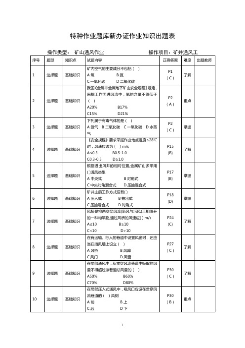 矿山通风题库