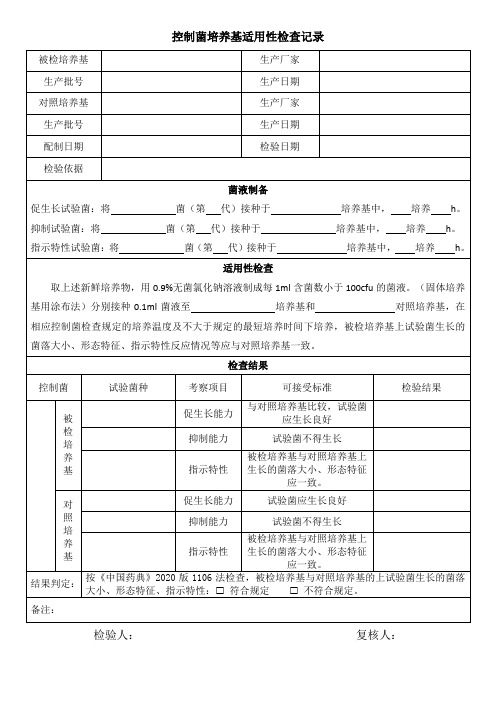 控制菌培养基适用性检查记录