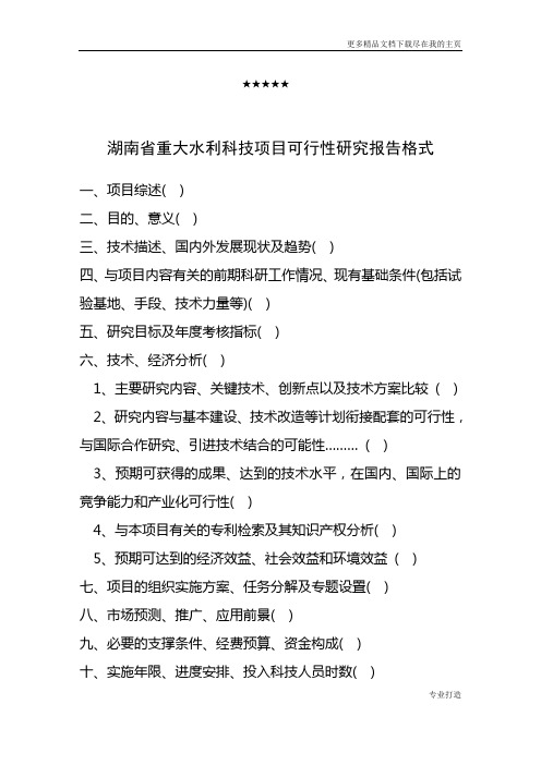 湖南省重大水利科技项目可行性研究报告格式