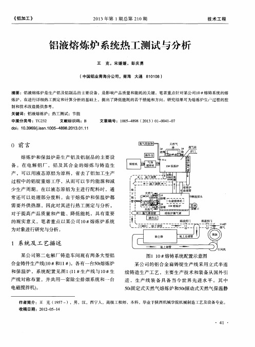 铝液熔炼炉系统热工测试与分析