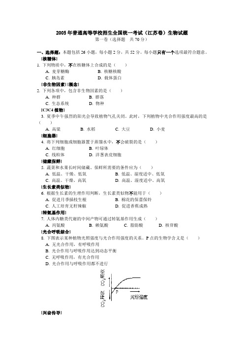 2005年江苏高考生物卷