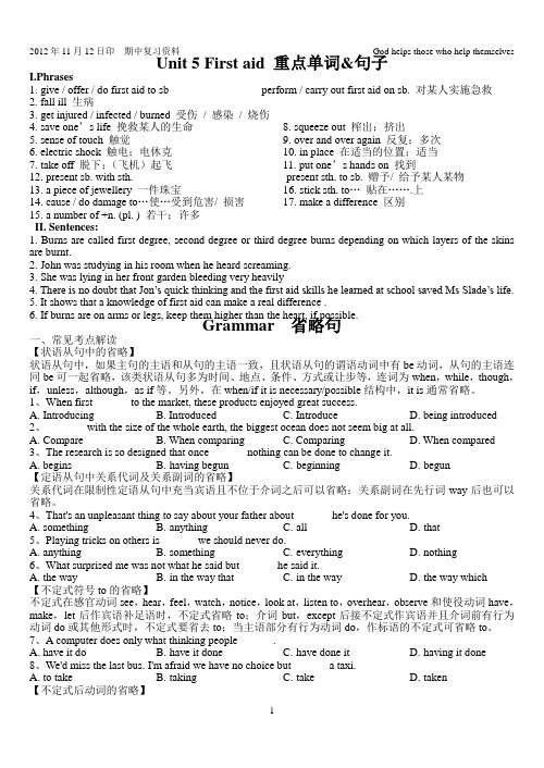 英语必修5U5重点单词句子和语法考点训练