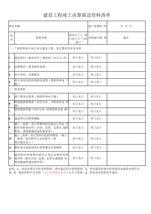 建设工程竣工决算报送资料清单