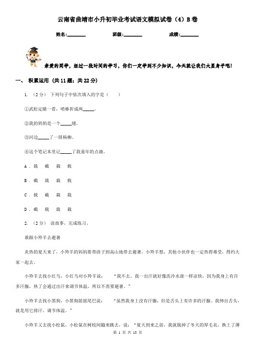 云南省曲靖市小升初毕业考试语文模拟试卷(4)B卷