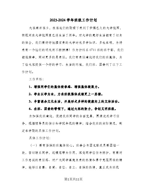 2023-2024学年班级工作计划(2篇)