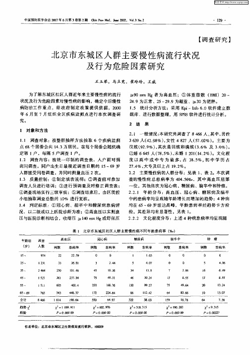 北京市东城区人群主要慢性病流行状况及行为危险因素研究