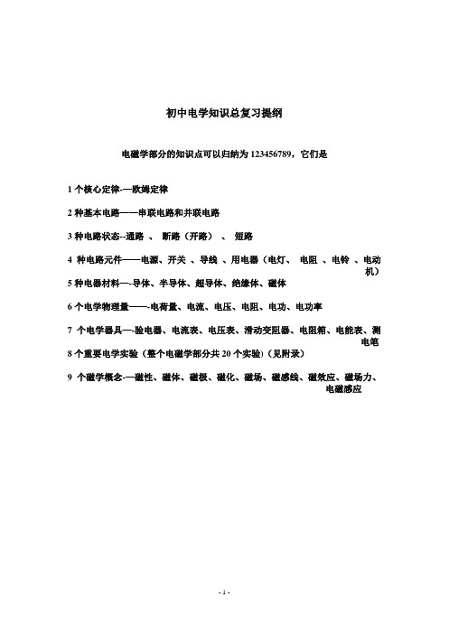 初中物理电学知识总复习提纲