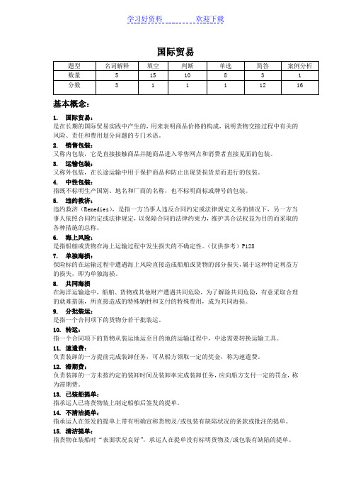国际贸易考试重点总结