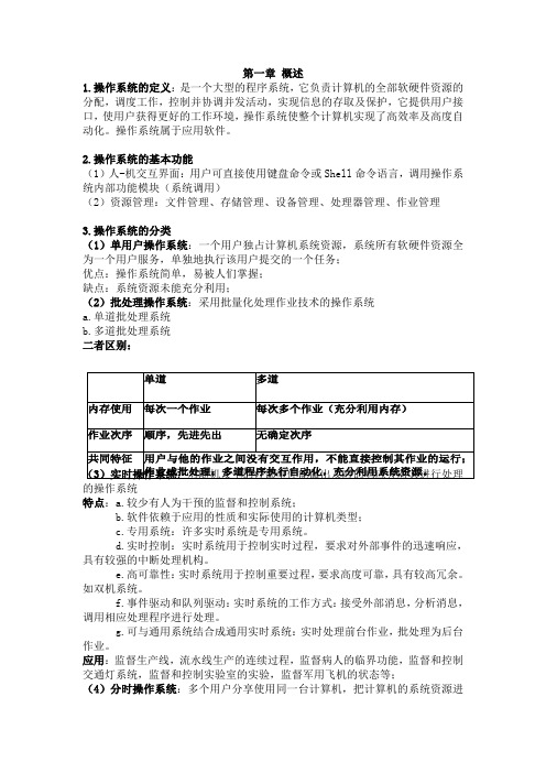 操作系统各章重点总结