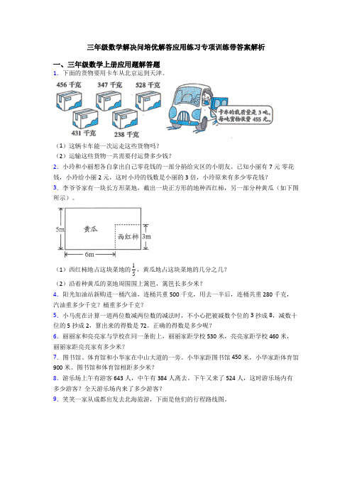 三年级数学解决问培优解答应用练习专项训练带答案解析