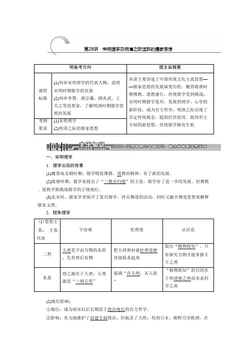 高考历史一轮复习学案(人教版)：第28讲 宋明理学及明清之际活跃的儒家思想.doc
