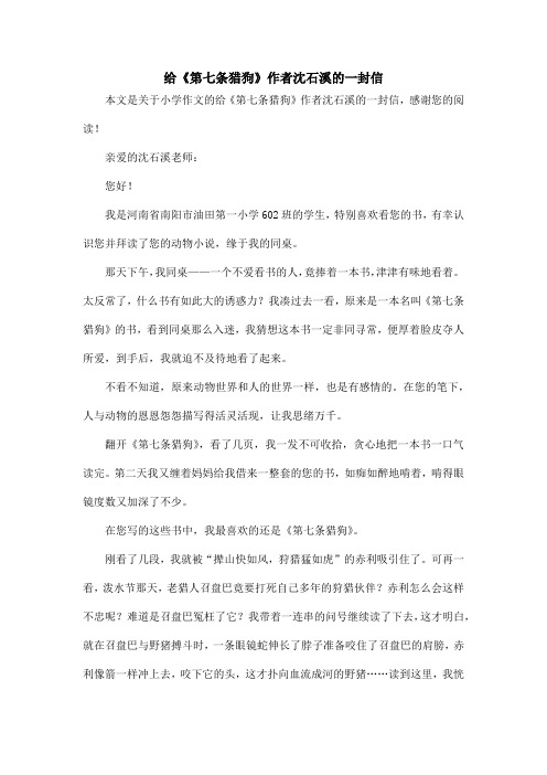 给《第七条猎狗》作者沈石溪的一封信_小学作文