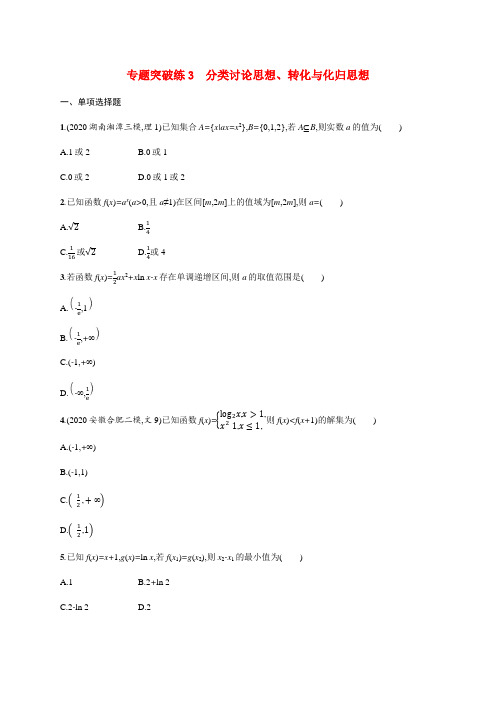 新高考数学二轮总复习 专题突破练3 分类讨论思想、转化与化归思想(含解析)-人教版高三全册数学试题
