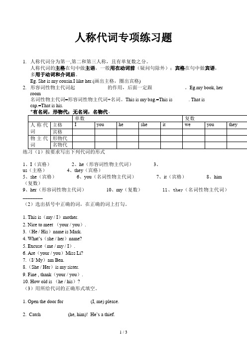 人称代词专项练习题