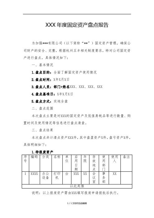 固定资产盘点报告(模板)