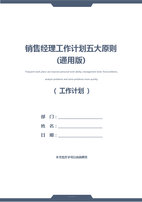 销售经理工作计划五大原则(通用版)