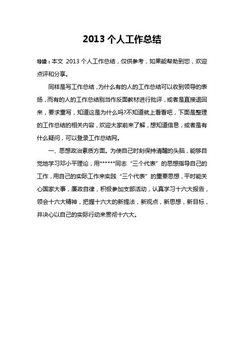 2013个人工作总结