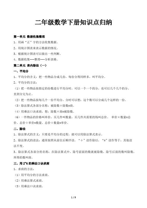 二年级数学下册知识点归纳