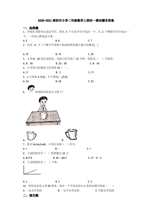 2020-2021深圳市小学二年级数学上期末一模试题含答案