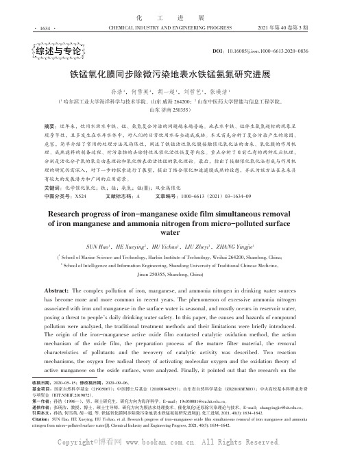 铁锰氧化膜同步除微污染地表水铁锰氨氮研究进展