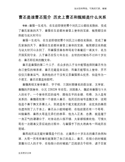 曹丕是谁曹丕简介 历史上曹丕和甄姬是什么关系