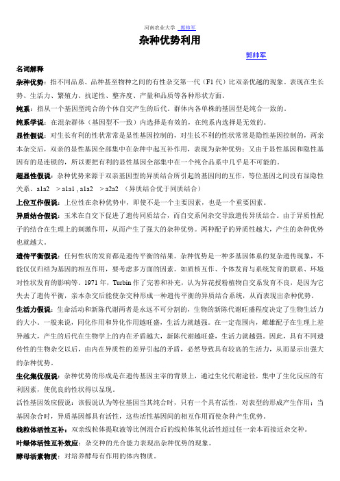 杂种优势利用知识点(考研资料)