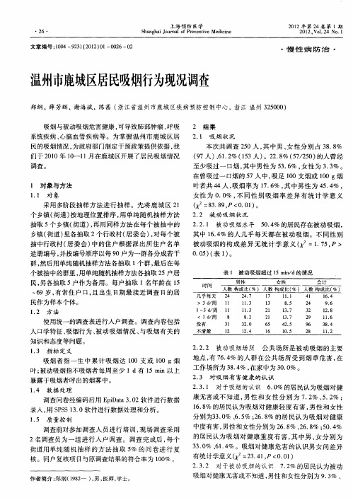 温州市鹿城区居民吸烟行为现况调查
