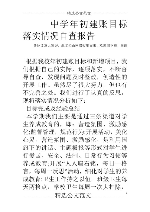 中学年初建账目标落实情况自查报告