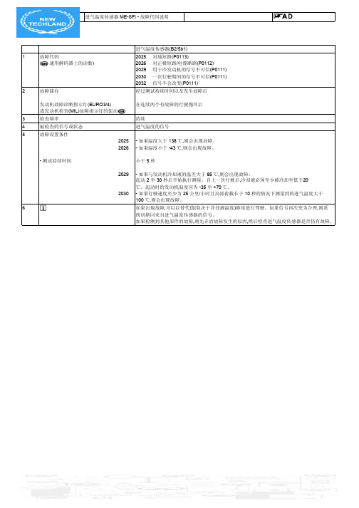 4进气温度传感器 ME-SFI - 故障代码说明