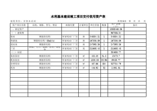 水利基本建设竣工项目交付使用资产表